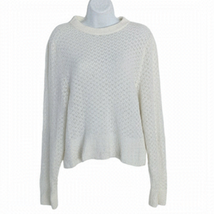 H&m cream white sheer see through knit wool blend sweater Large @W